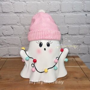 Christmas Ghost with Pink Beanie and Lights